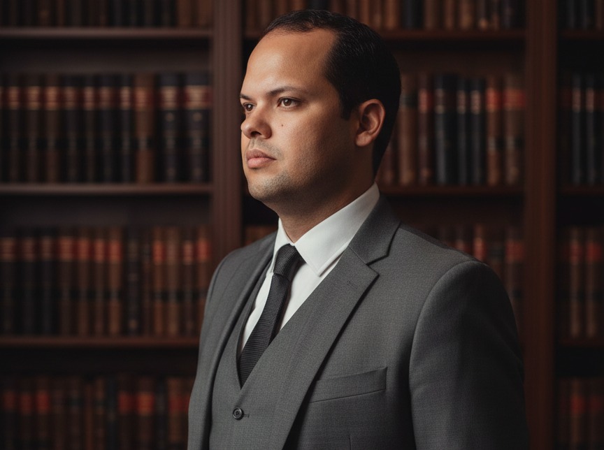 Bruno Bispo, advogado trabalhista, em ambiente jurídico